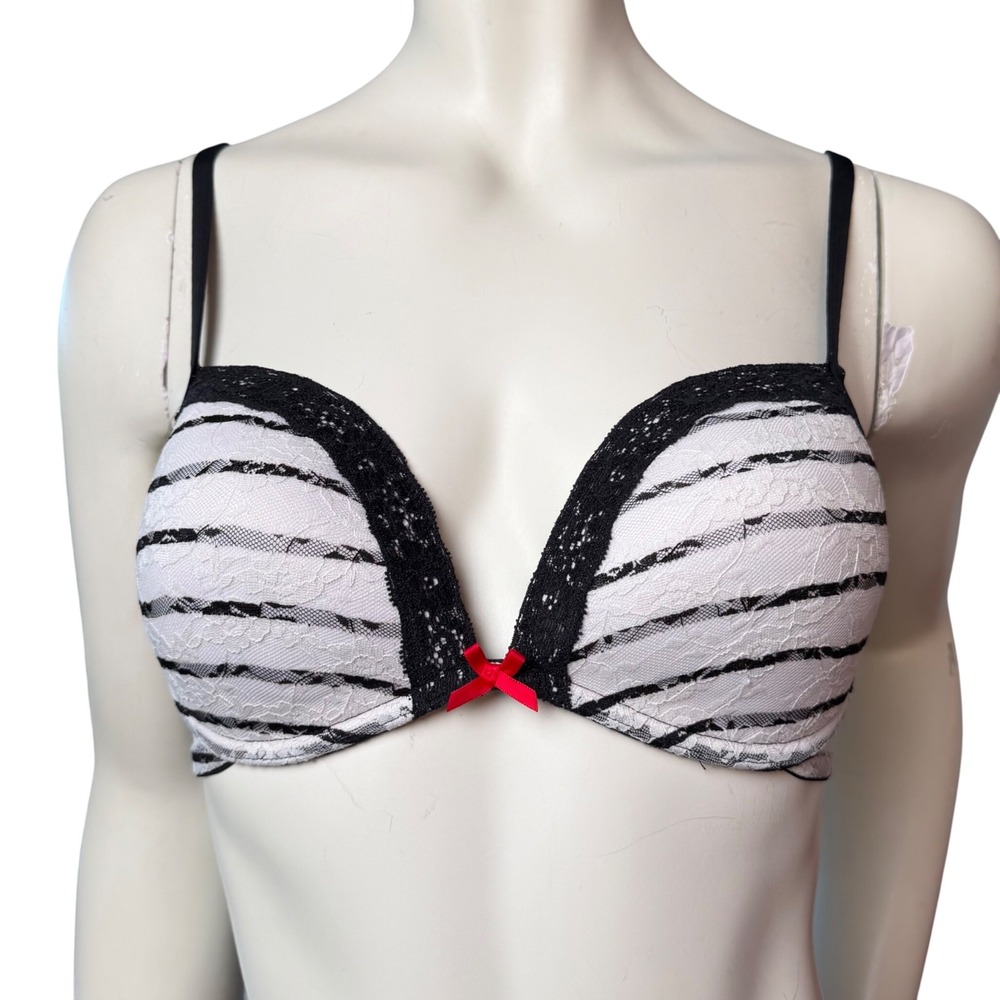 La Senza Perfectly Me Lace Bra Black White Stripe Underwire 36C Y2K Princesscore